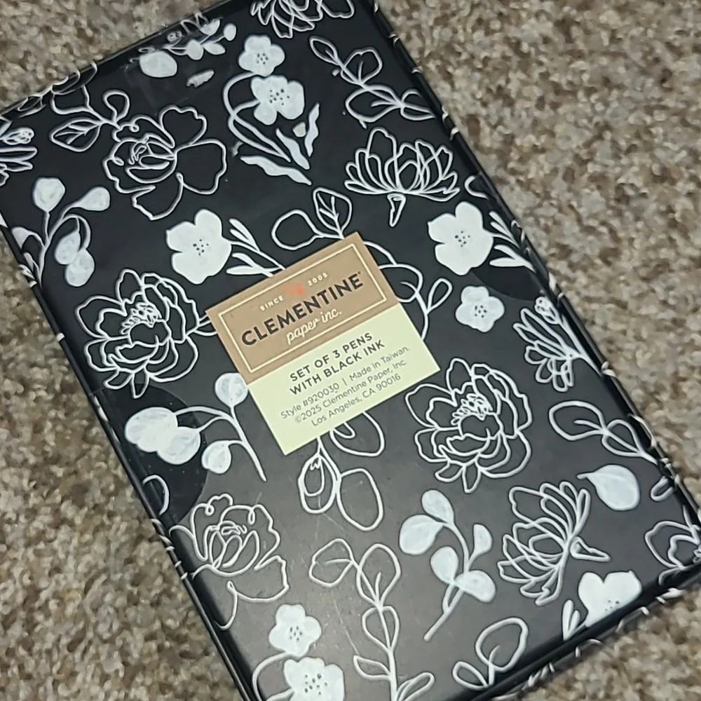Clementine Black Floral 3-Piece Pen Set with Gold Accents